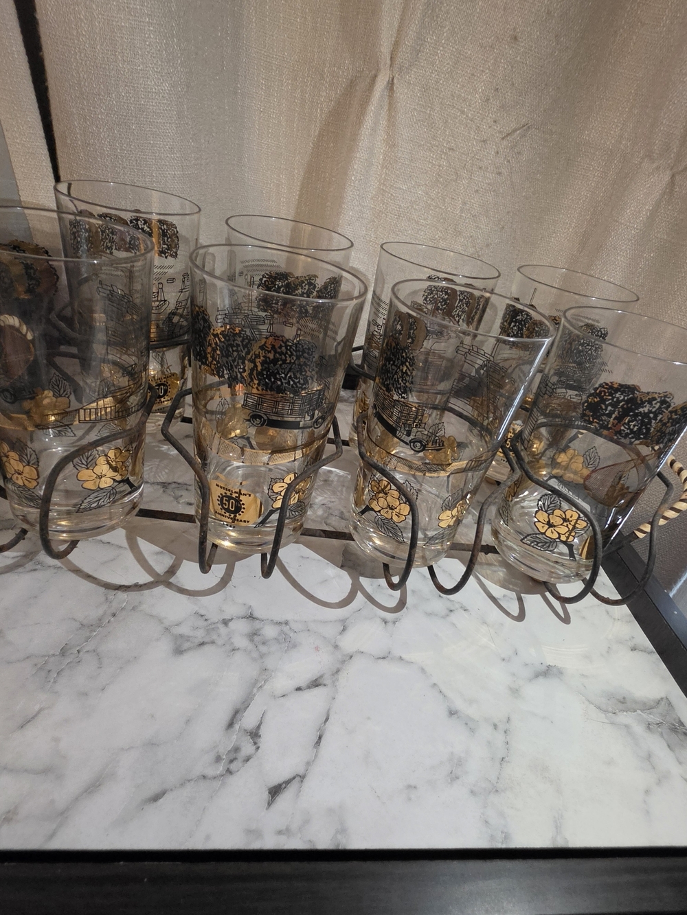 Vintage Gold Floral Drinking Glasses - Set